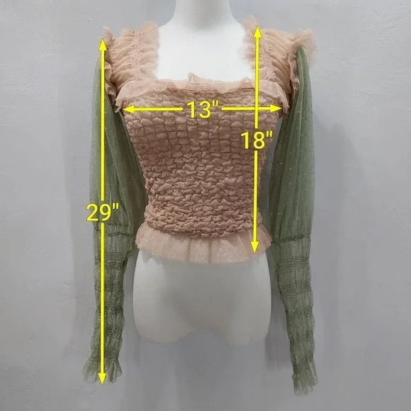 Free People Nothing Sweeter Top Fairycore Whimsical Women's XS Pink Mesh Ruffle - Picture 10 of 10